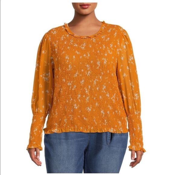 Women’s Plus Size Smocked Long Sleeves Blouse Top - Picture 2 of 8